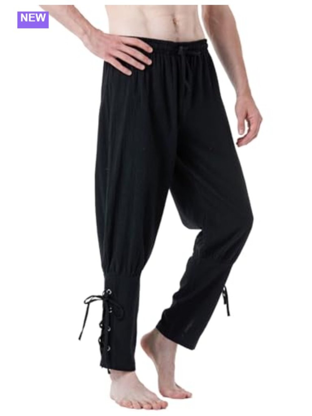 Mens 100% Cotton Ankle Lace Up Renaissance Pirate Viking Pants
